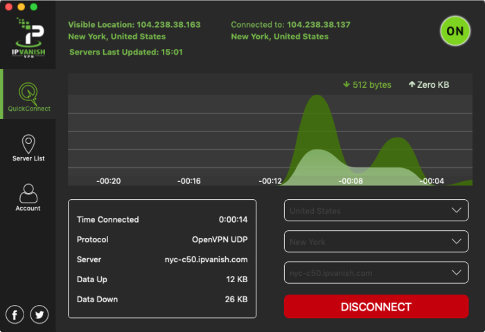 The IPVanish MacOS app