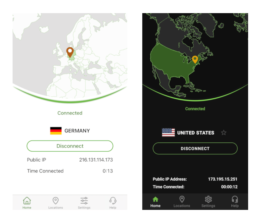 Les applications iOS et Android d'IPVanish côte à côte