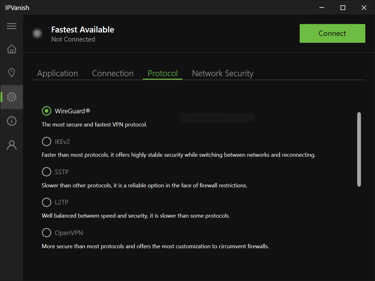 Impostazioni di protocollo di IPVanish su Windows