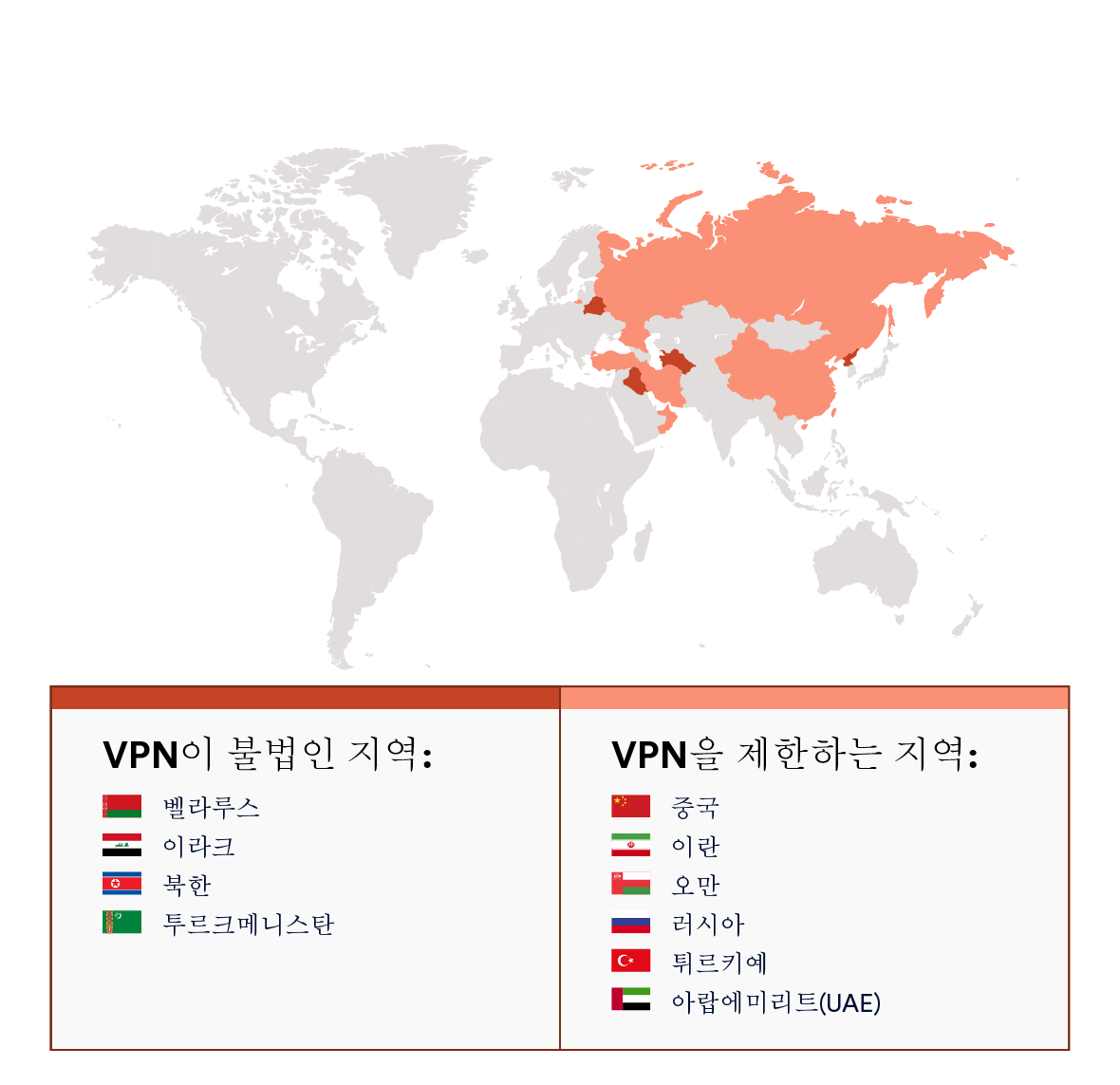 VPN이 불법이거나 제한된 국가