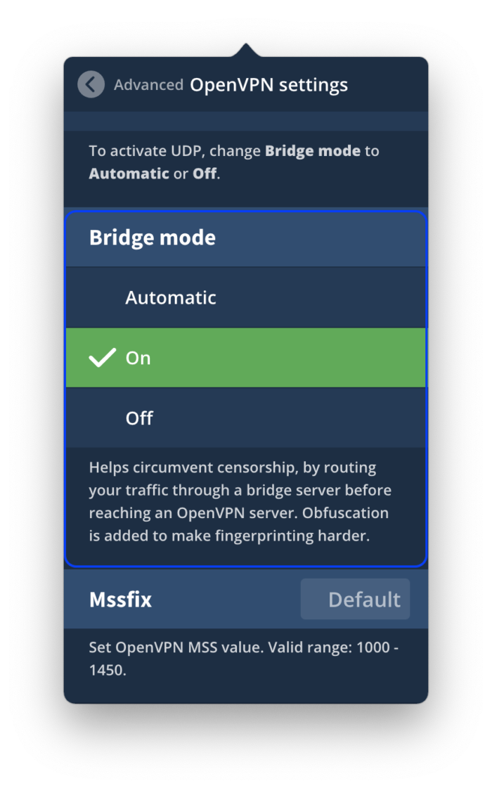 Modo Bridge de Mullvad