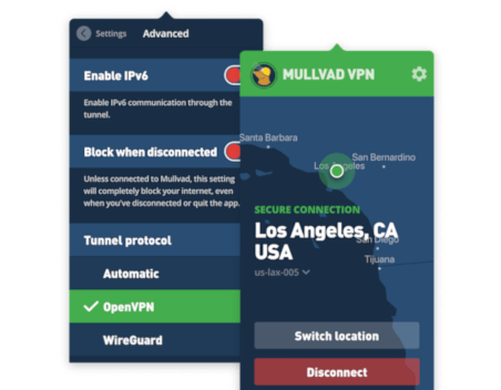 Screenshots of Mullvad on MacOS