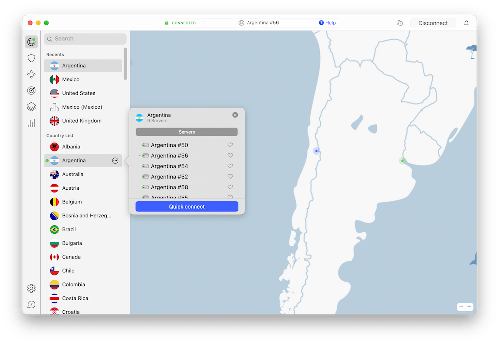 Server di NordVPN in Argentina