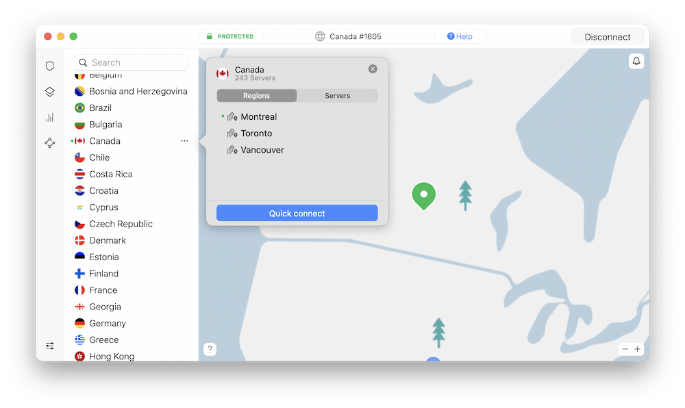 Serveurs NordVPN au Canada