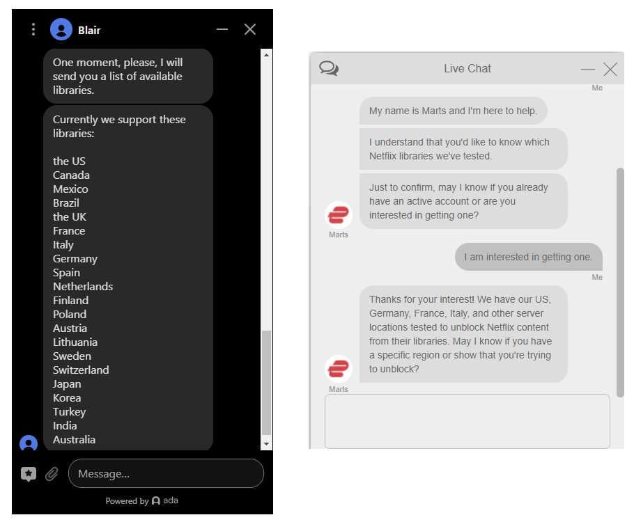 Comparing the performance of NordVPN and ExpressVPN's live chat customer support.