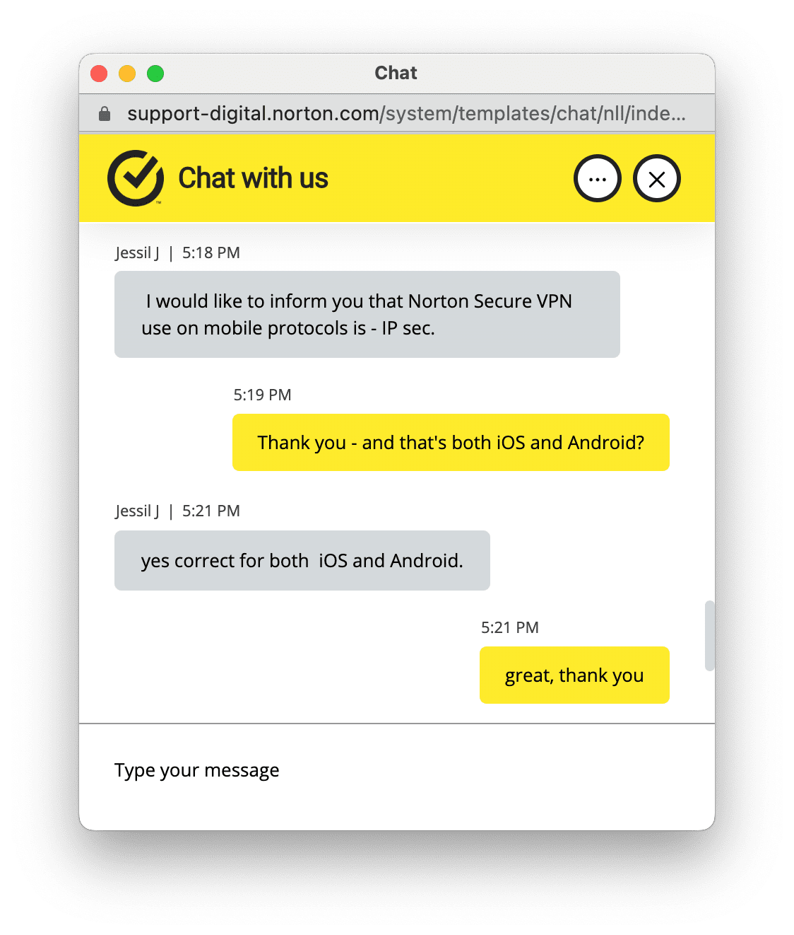 Using Norton Secure VPN web chat to solve an issue with the product