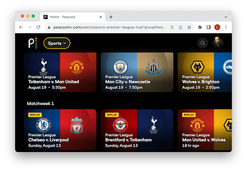 Live streaming Premier League games on Peacock.