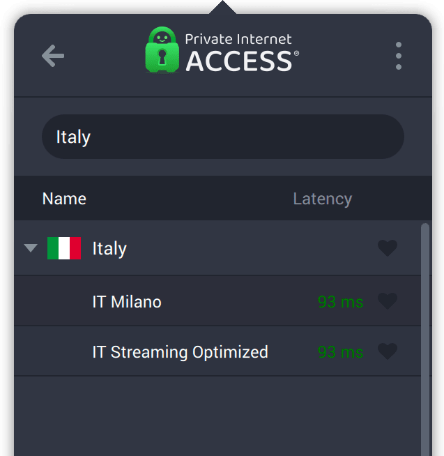 PIA Italy Servers