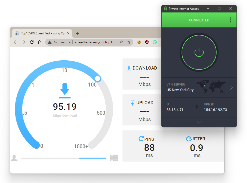 Test prędkości połączenia Private Internet Access za pomocą naszego narzędzia