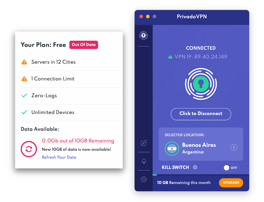 PrivadoVPN 아르헨티나 서버