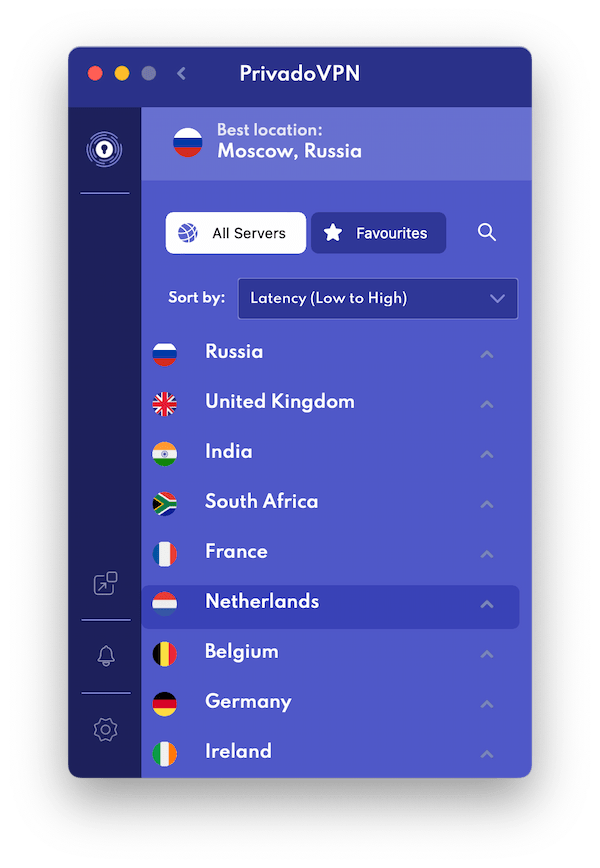 Lista de servidores de PrivadoVPN