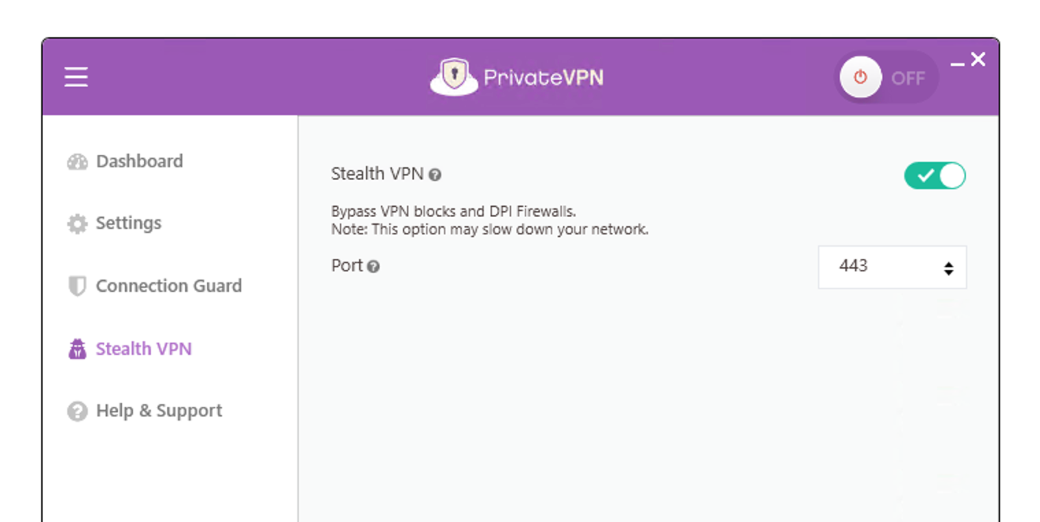 PrivateVPN StealthVPN Einstellungen.