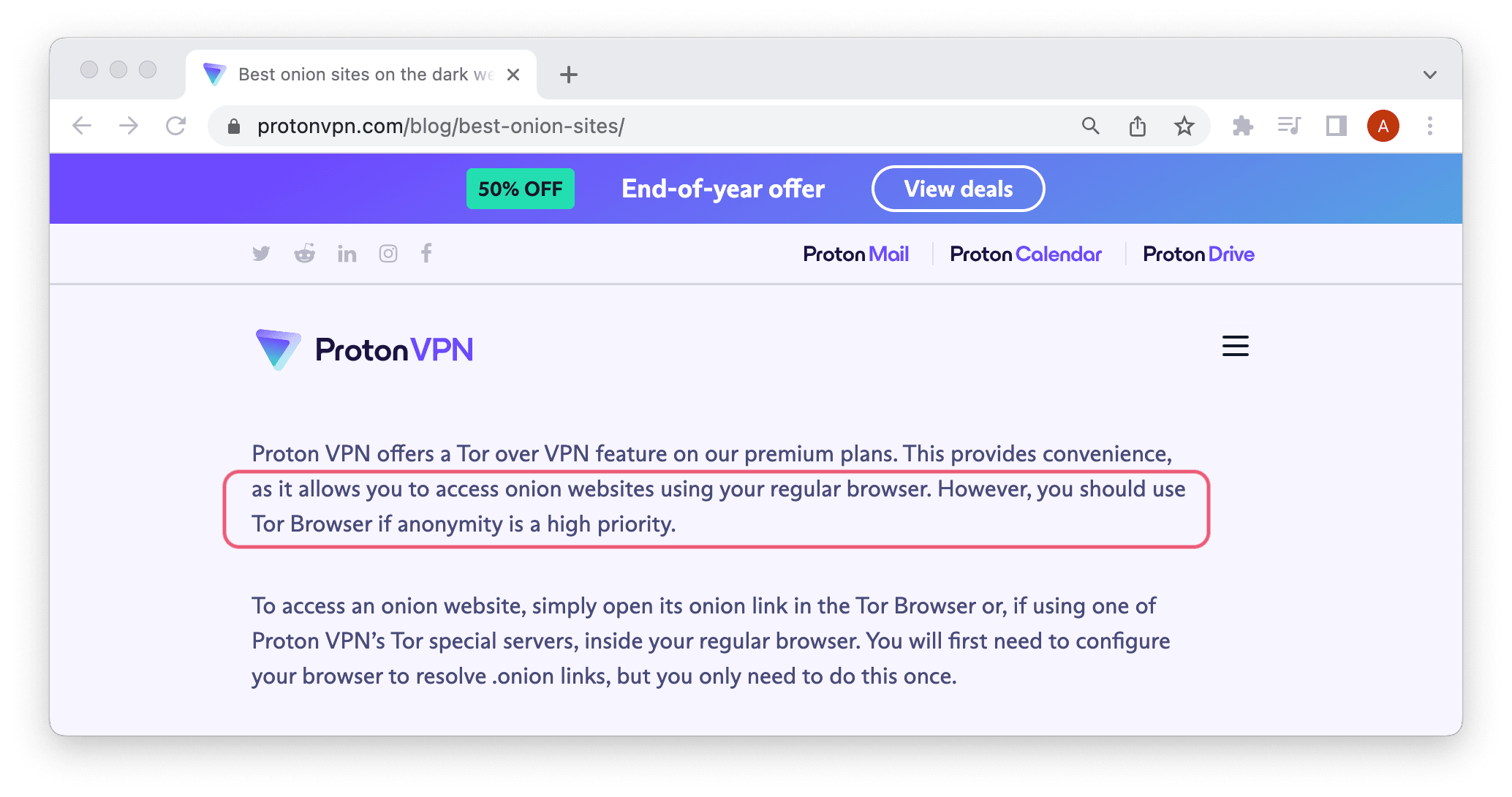 Proton VPN comparte que un navegador normal (y si servidor Tor sobre VPN) no iguala el navegador Tor en términos de anonimidad.