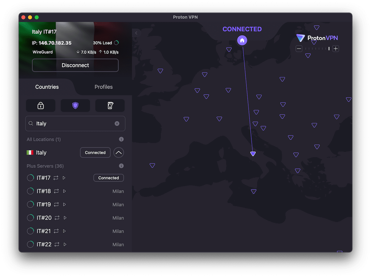 Proton VPN Italy Servers