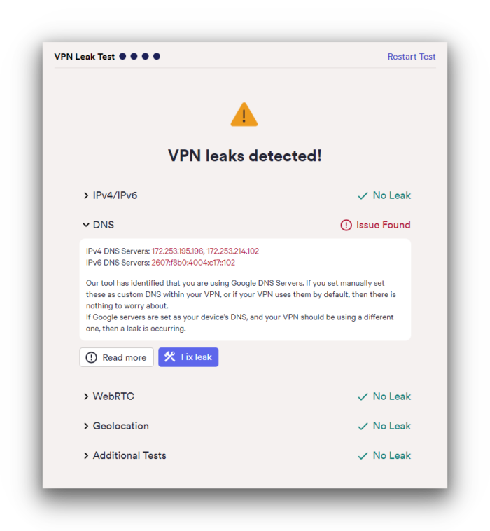 SkyVPN leaks detected in our leak test.