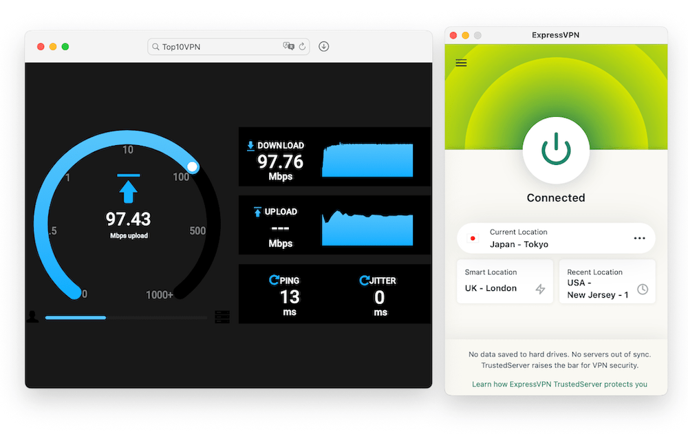 Probando las velocidad de Internet de ExpressVPN utilizando nuestra herramiento de pruebas de velocidad.