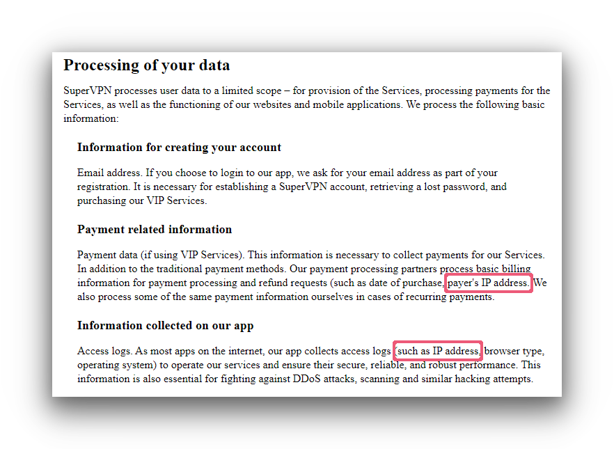 SuperVPN's privacy policy