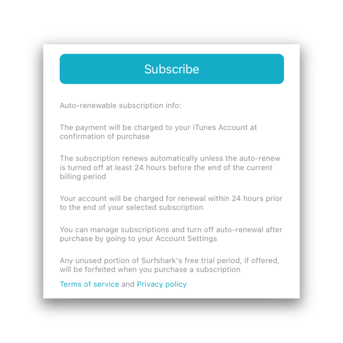 Politica di pagamento della prova gratuita di Surfshark iOS