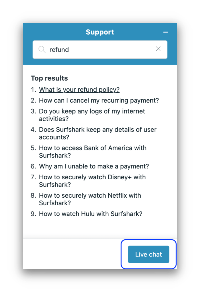 Surfshark Refund Live Chat
