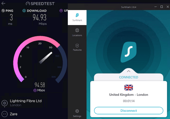 Surfshark speed test