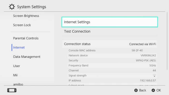 Impostazioni di sistema di Nintendo Switch