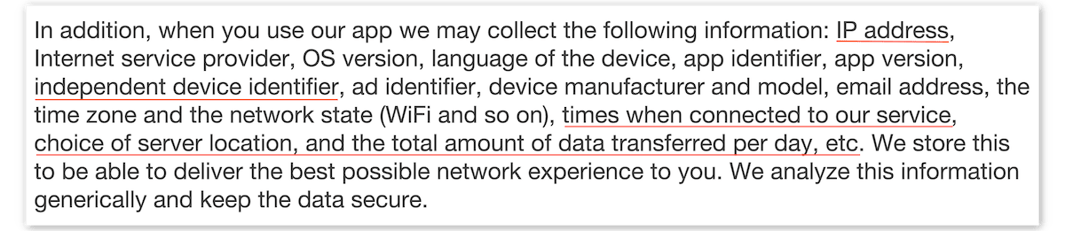 Captura de tela da política de privacidade da Thunder VPN