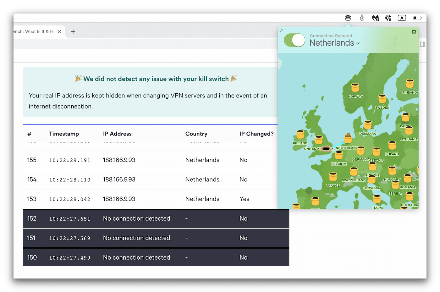 Le test du kill switch ne détecte aucun problème avec le kill switch de TunnelBerar.