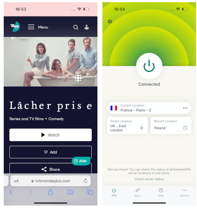 Utiliser ExpressVPN pour débloquer TV5Monde sur iOS