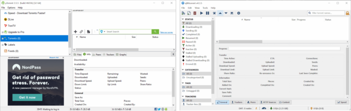 uTorrent and qBittorrent side by side