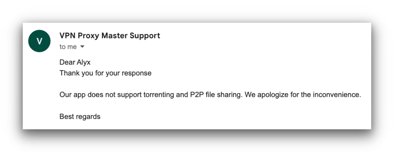 Email with VPN Proxy Master customer service.