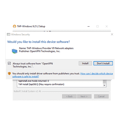 Captura de pantalla de instalación de TAP de VPN.AC en nuestra reseña de la VPN de VPN.AC