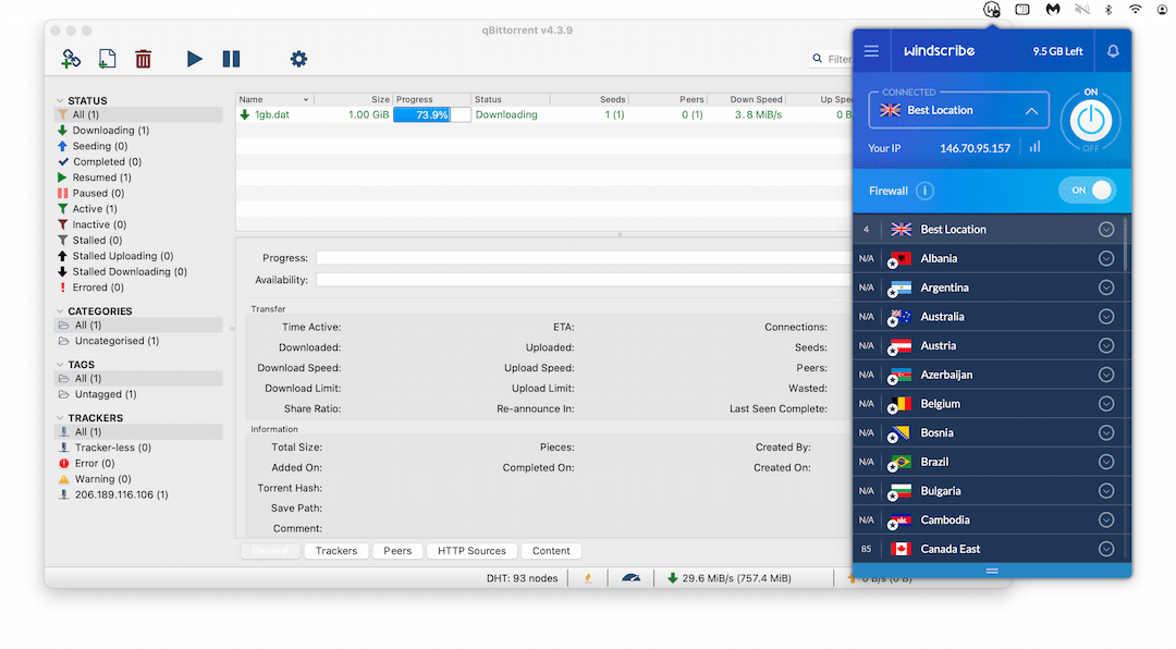 Baixando torrent com a Windscribe Grátis