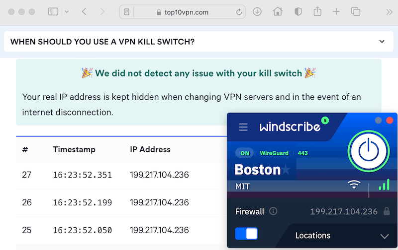 Testando a eficácia do Kill Switch da Windscribe