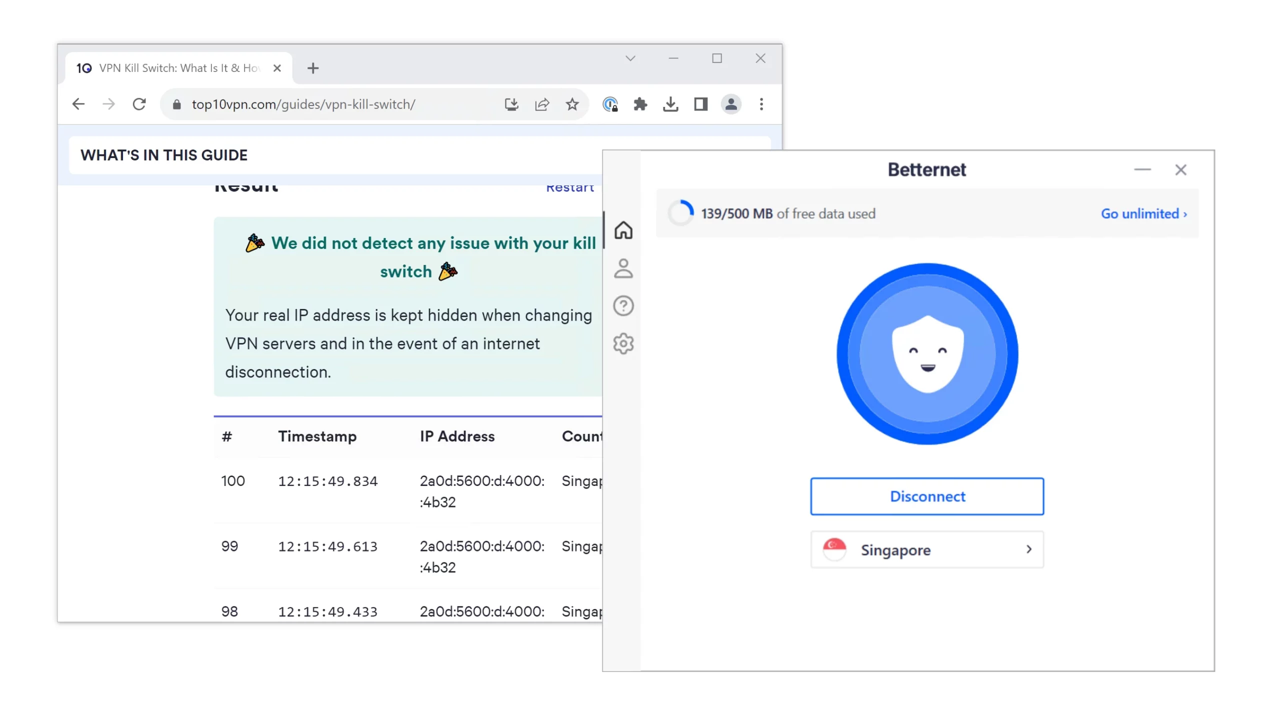 Testing Betternet's kill switch with our in-house tool