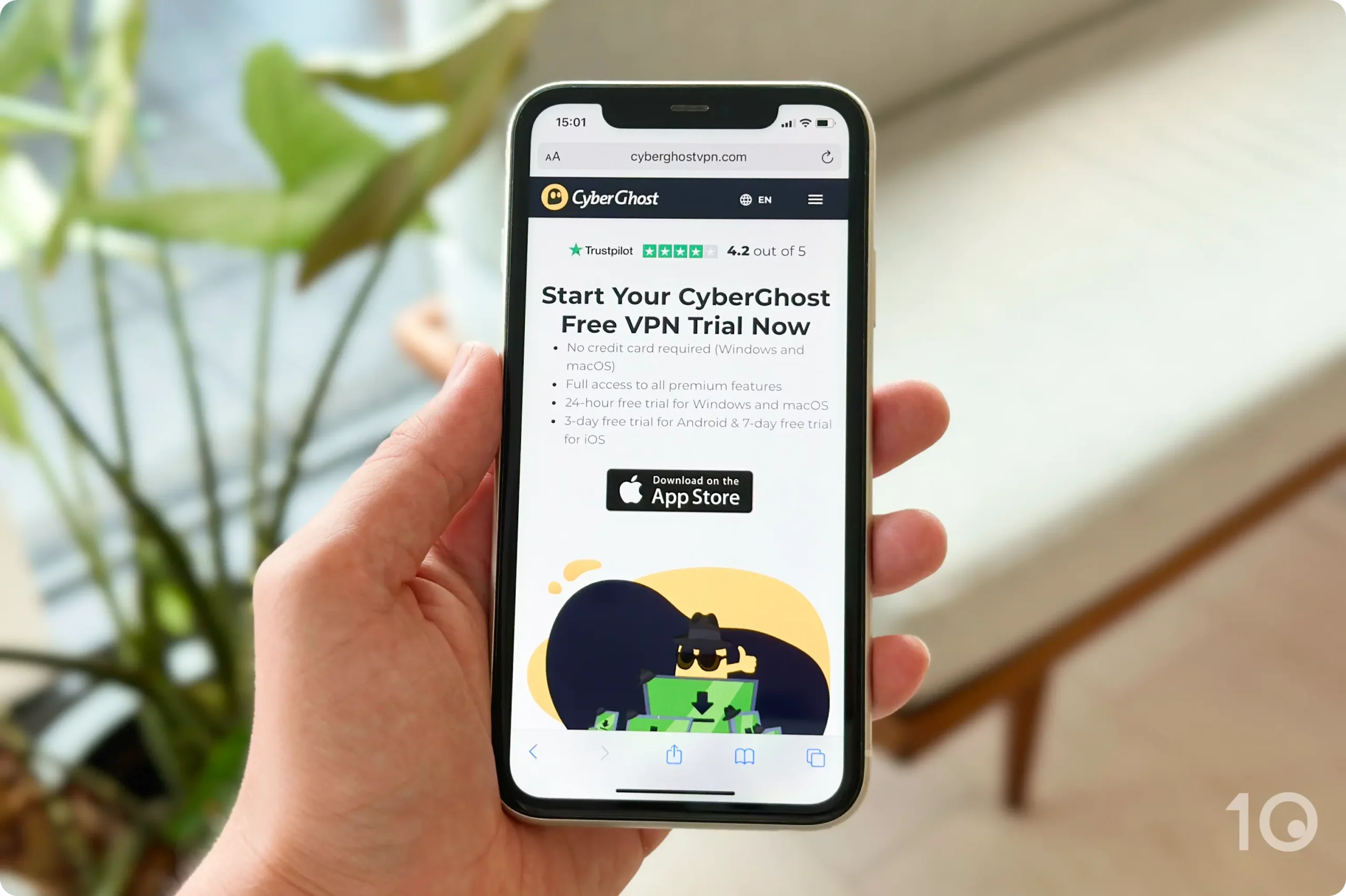 Registro para la prueba gratuita de CyberGhost en iOS