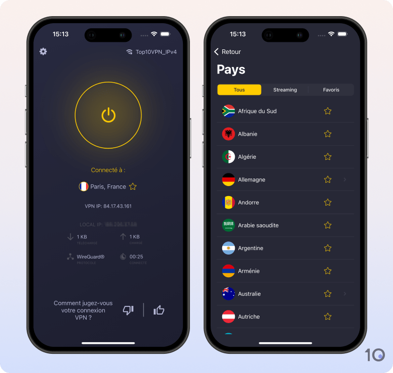 L’aspect de l’application CyberGhost VPN sur iOS