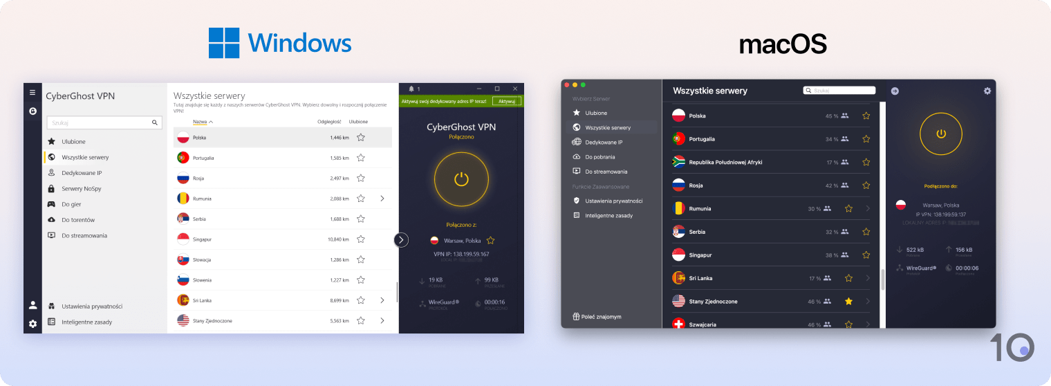 Aplikacje CyberGhost dla systemów Windows i Mac