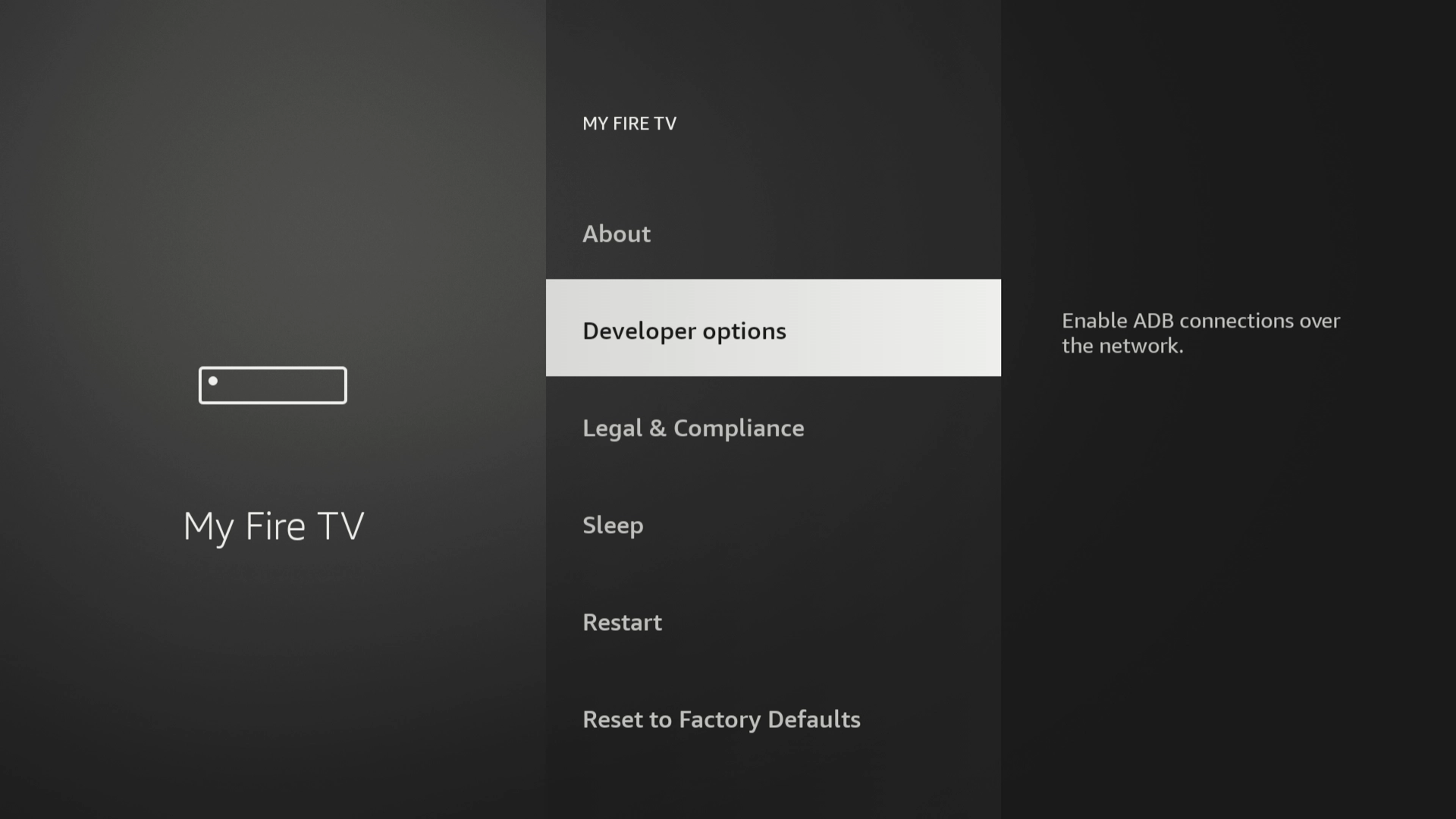 Fire TV Developer options