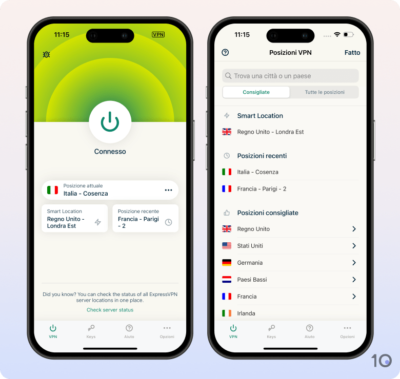 L'app VPN di ExpressVPN per iOS