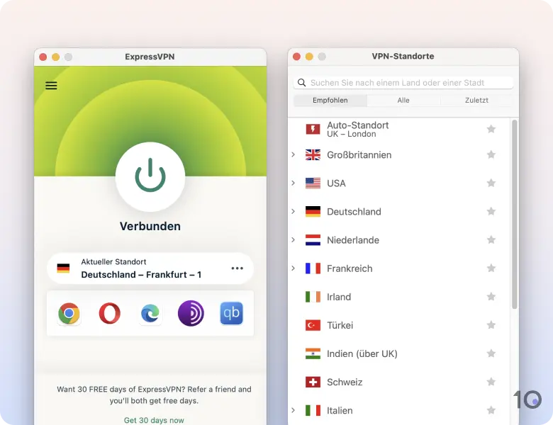 Die kostenlose App von ExpressVPN für macOS