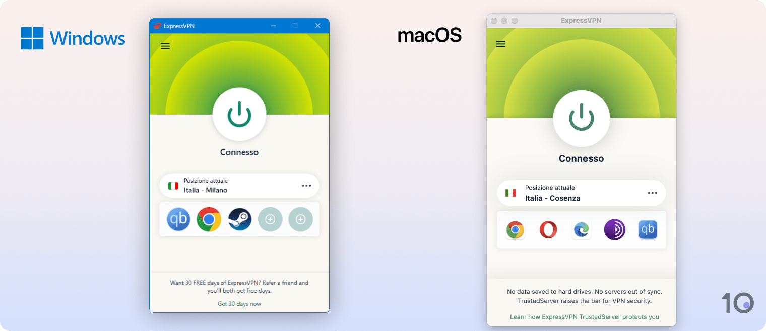 App di ExpressVPN per Windows e macOS