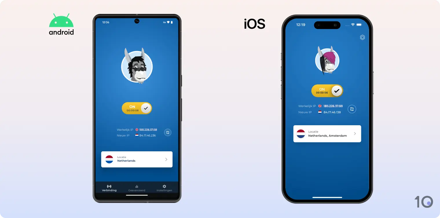 De iOS- en Android-apps van HMA VPN naast elkaar