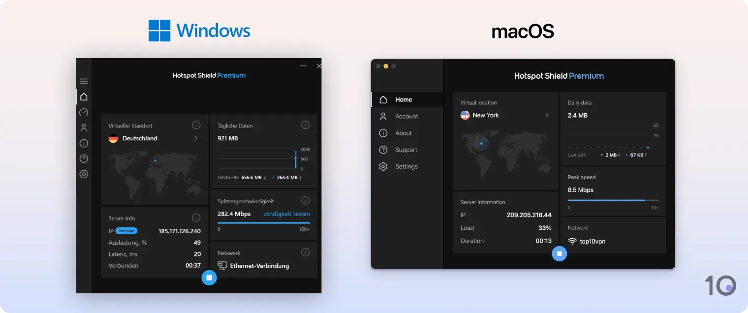 Die VPN-Apps von Hotspot Shield für Windows und macOS