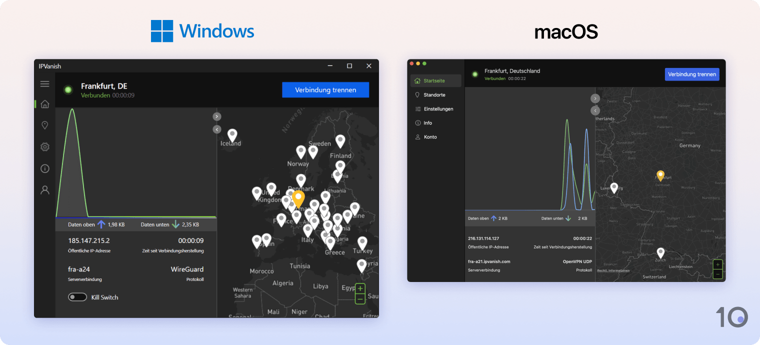 Die Windows- und macOS-Apps von IPVanish
