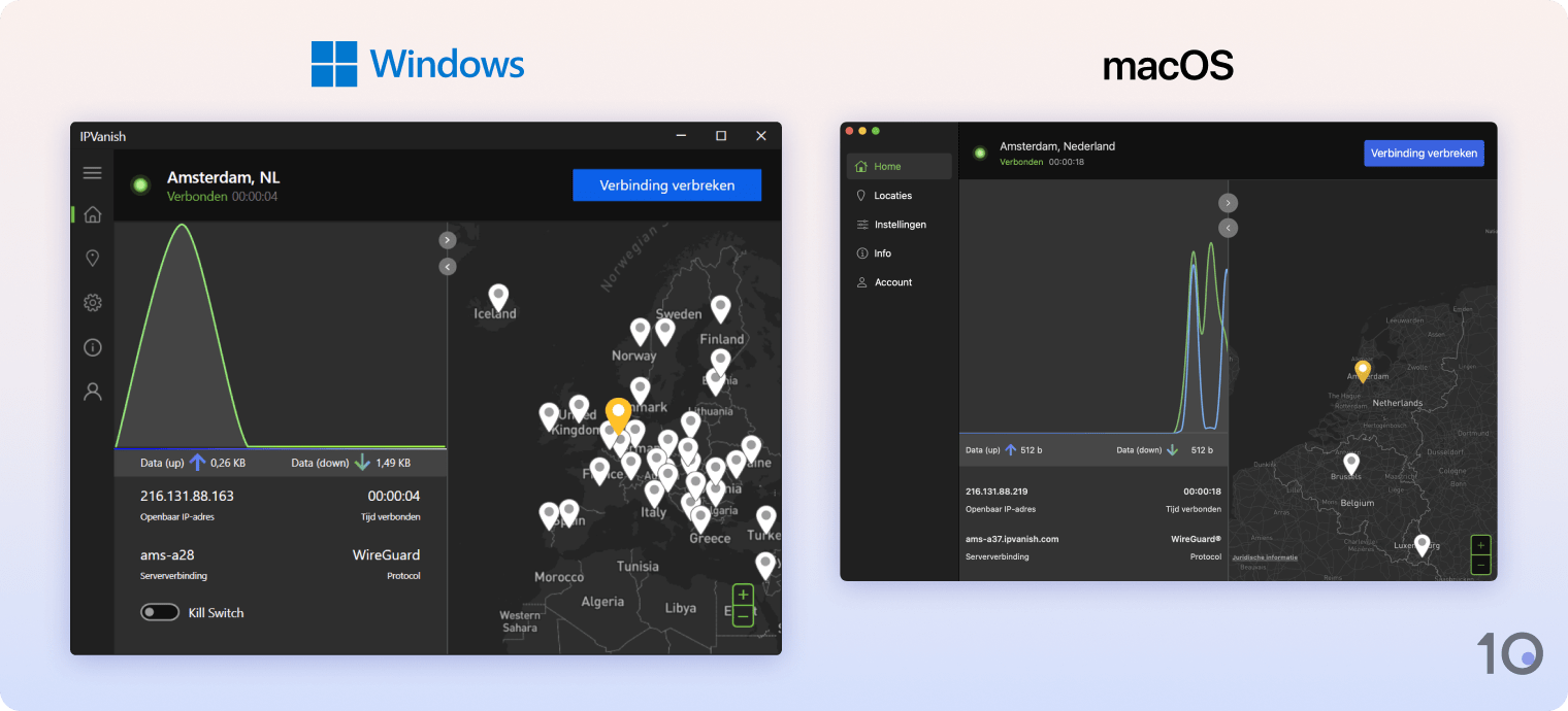 IPVanish-apps voor Windows en macOS