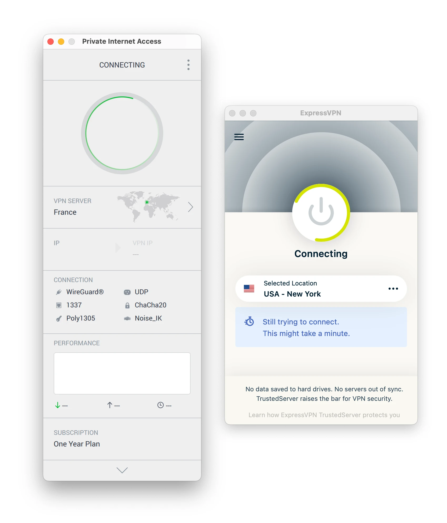 PIA vs ExpressVPN macOS apps