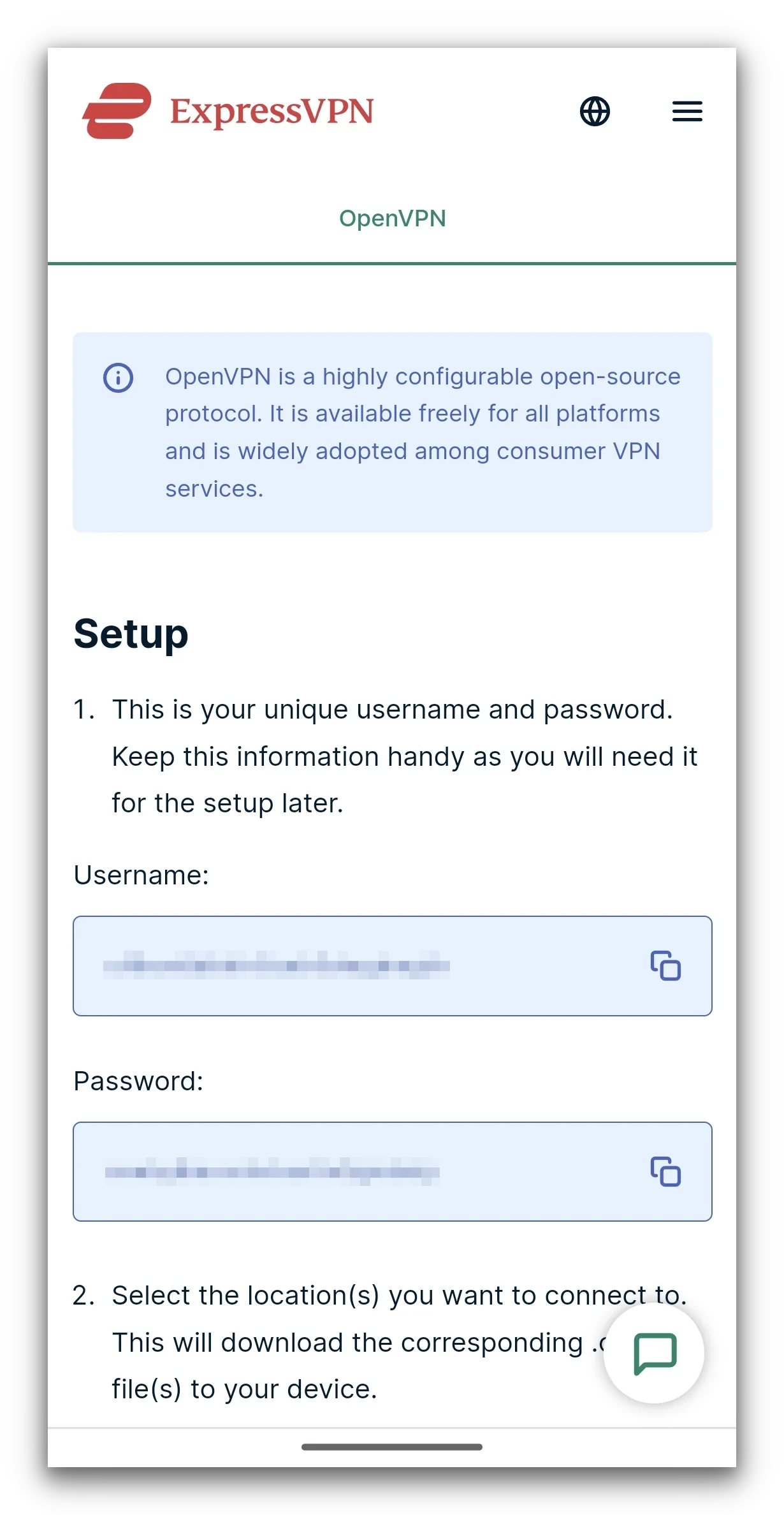 ExpressVPN manual configuration username and password