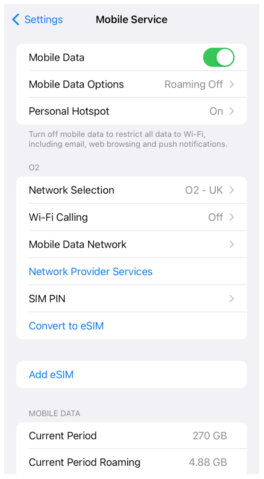 Paramétrage du service mobile sur l'iPhone