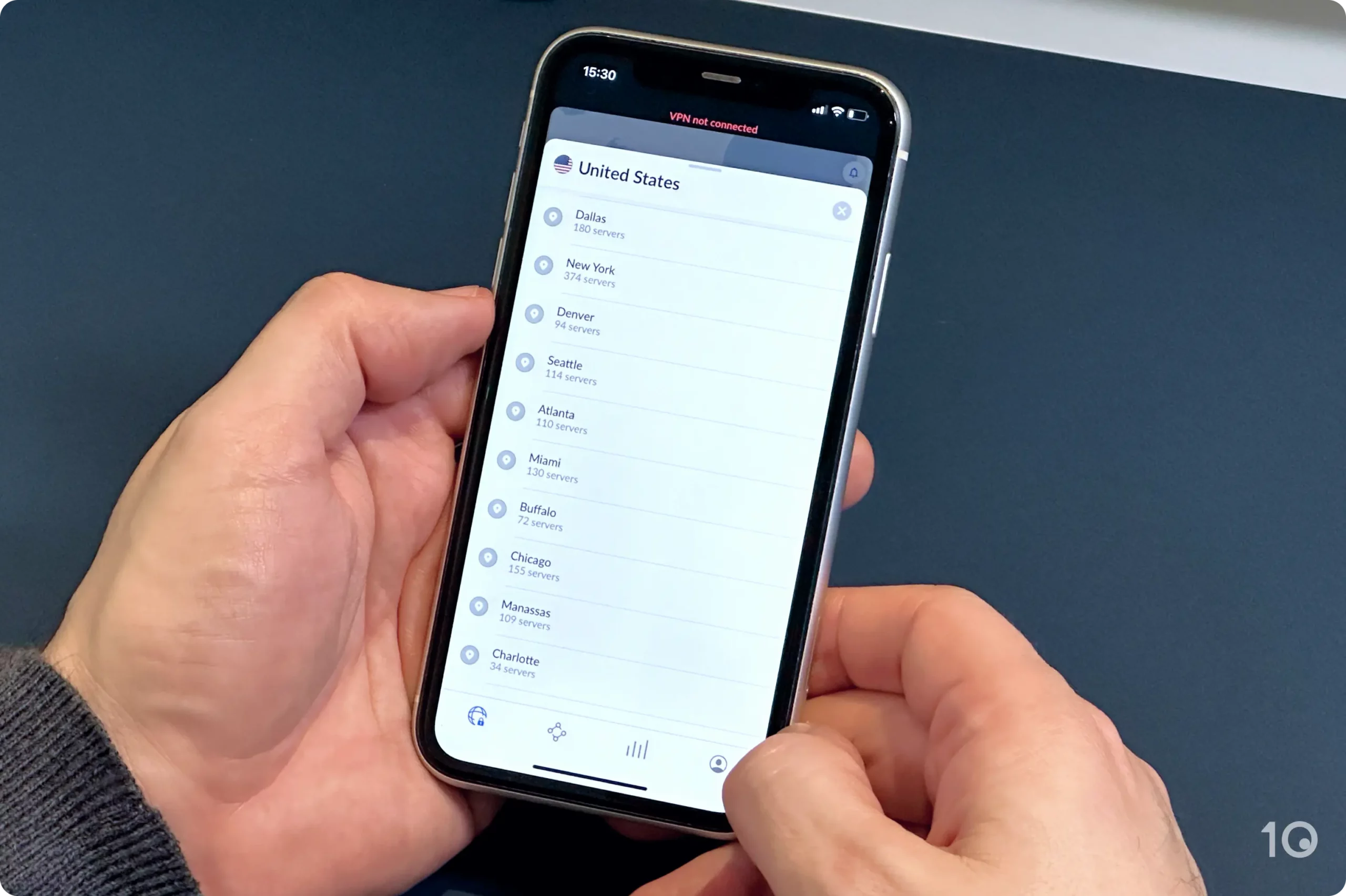 NordVPN serveurs par villes sur iOS