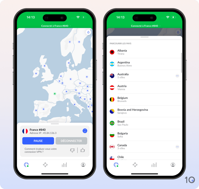 L’aspect de l’application NordVPN sur iOS